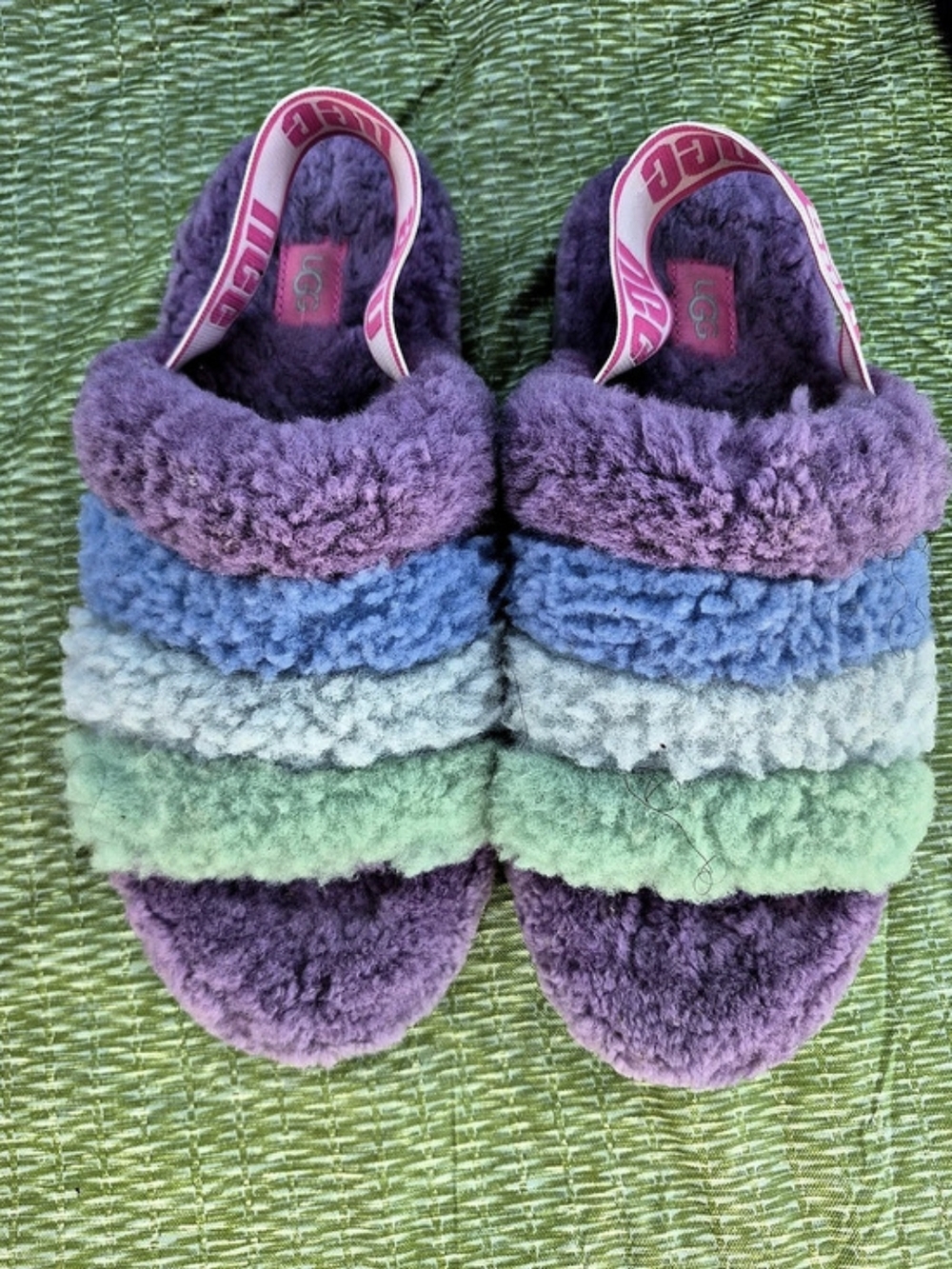 UGG Fluff Yeah Slide Color Block Slippers US 8